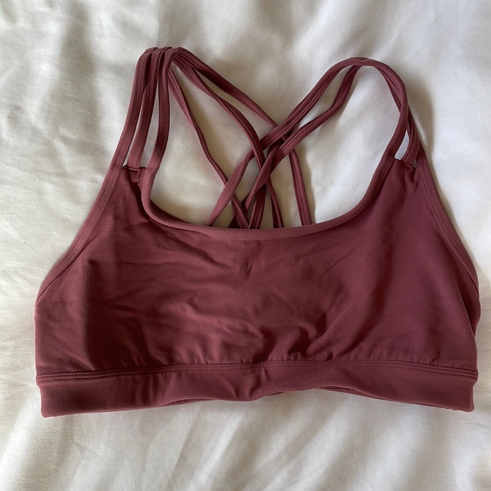 Athleta rose pink strappy purple sports bra